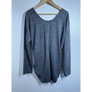 Lucy Pullover Shirt Womens Large Gray Long Sleeve Ruched Side Hem Yoga Athletic